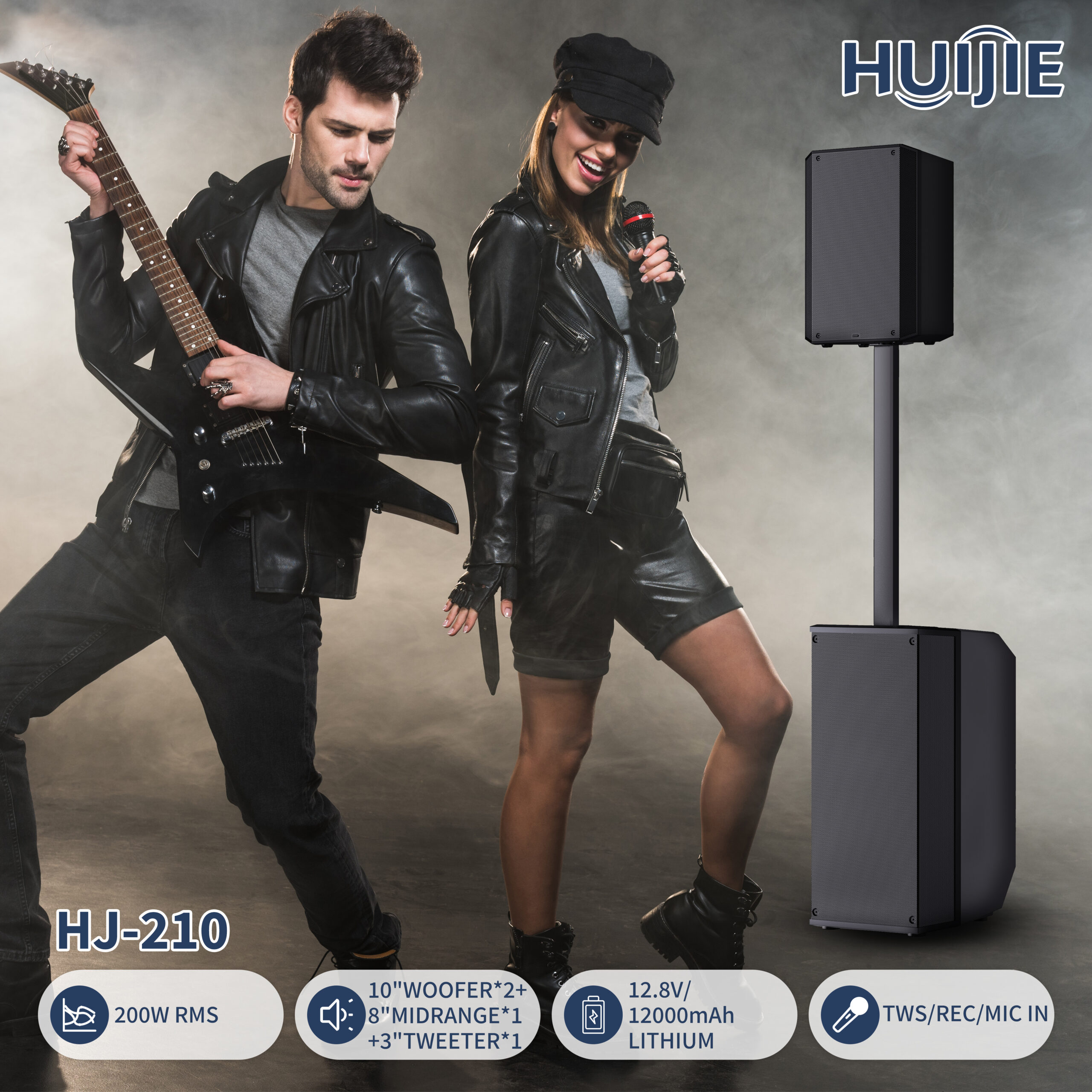 HJ-210 Double 10-Inch Portable PA Speaker