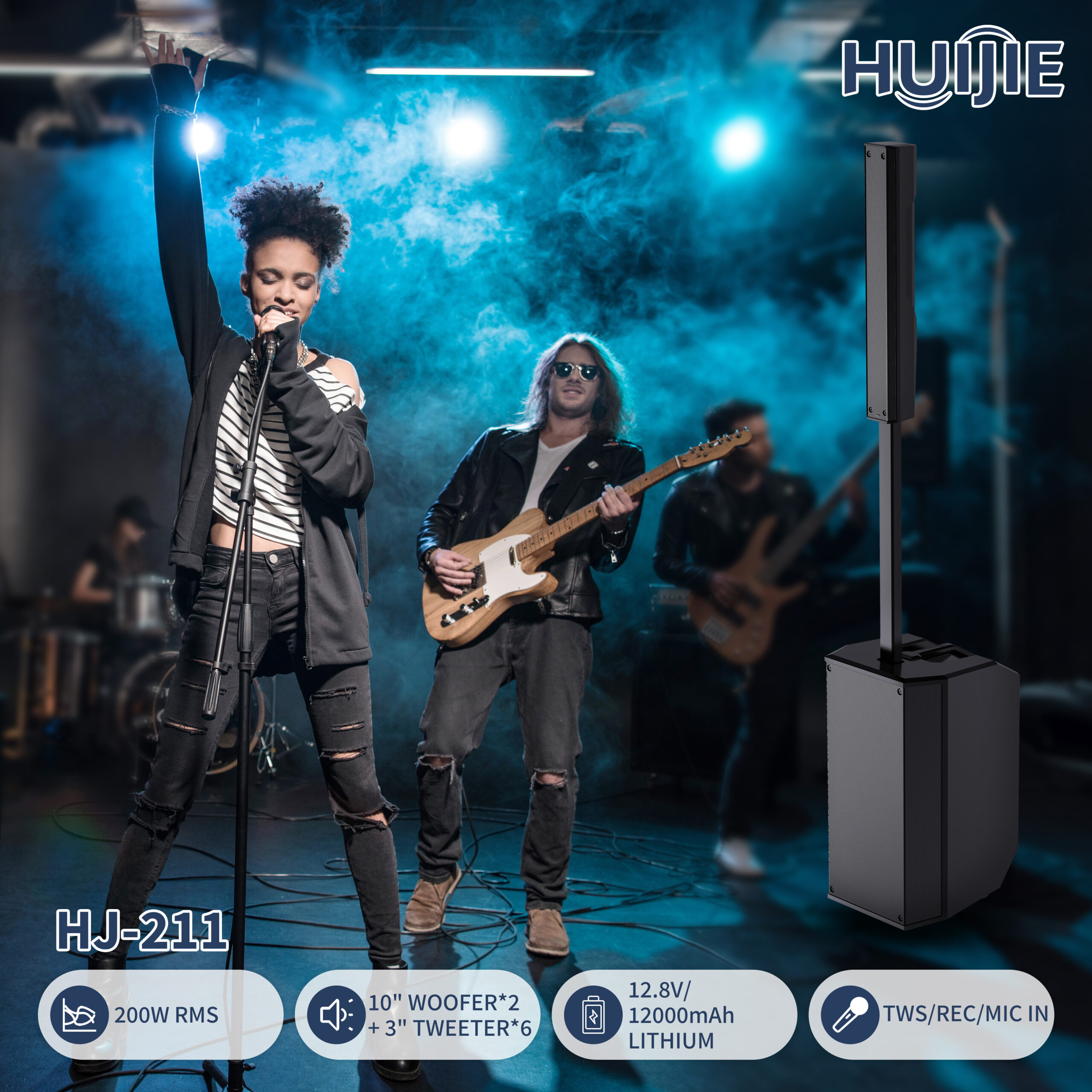 HJ-211 Double 10-Inch Portable PA Speaker