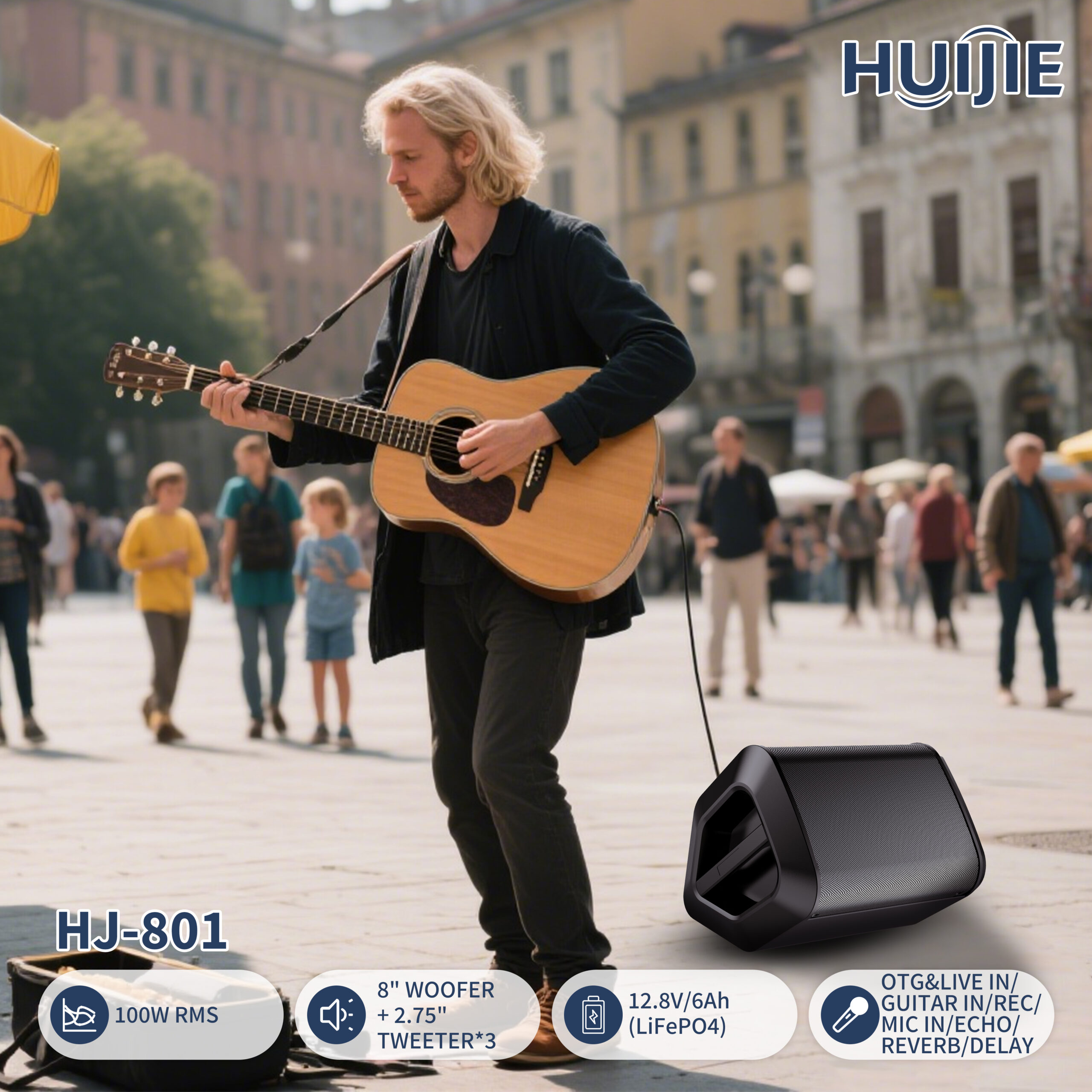 HJ-801 8-Inch Portable PA Speaker with Live Input