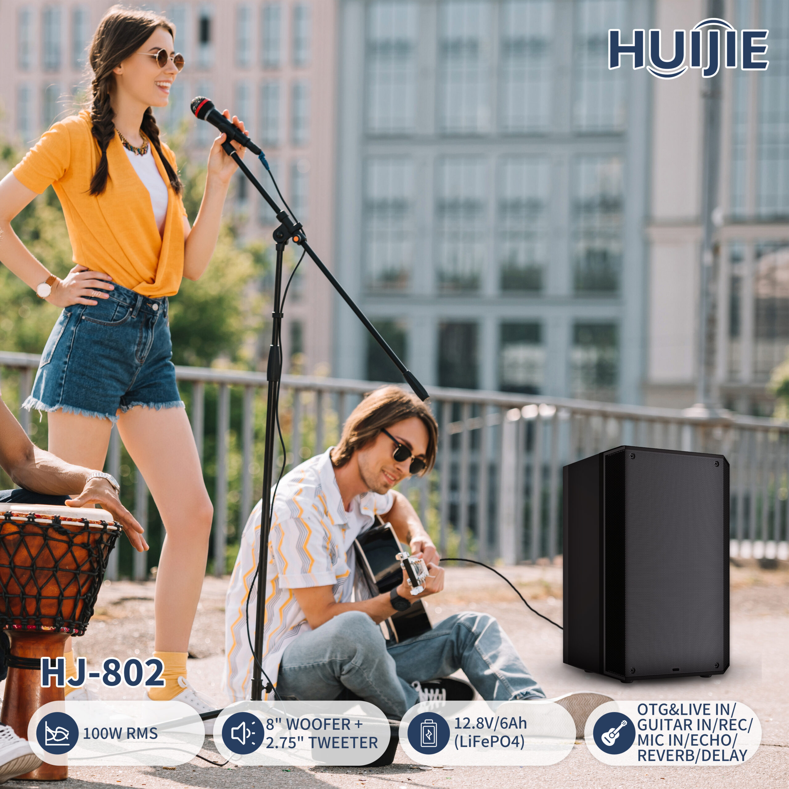 HJ-802 8-Inch Portable PA Speaker with Live Input