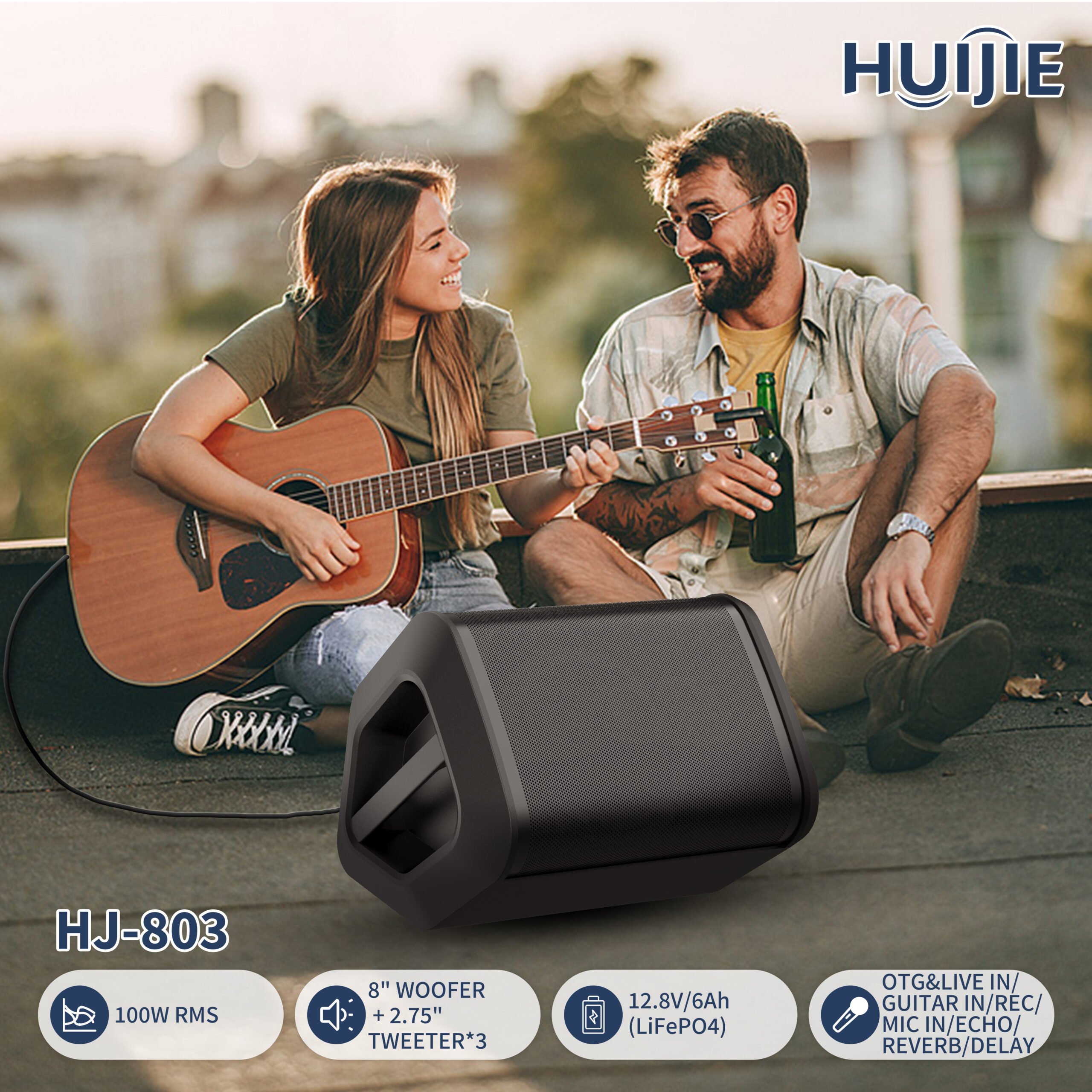 HJ-803 8-Inch Portable PA Speaker with Live Input