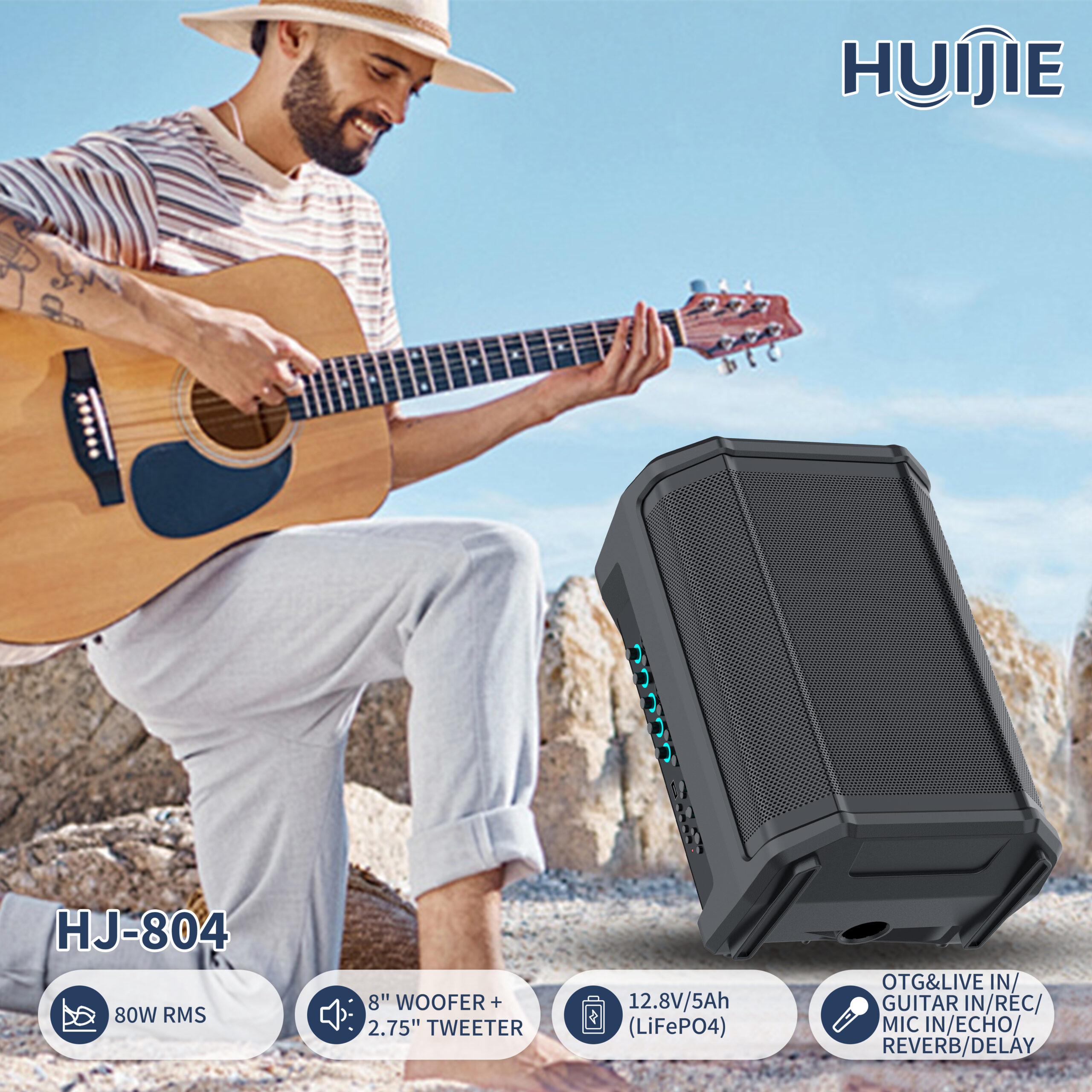 HJ-804 8-Inch Portable PA Speaker with Live Input